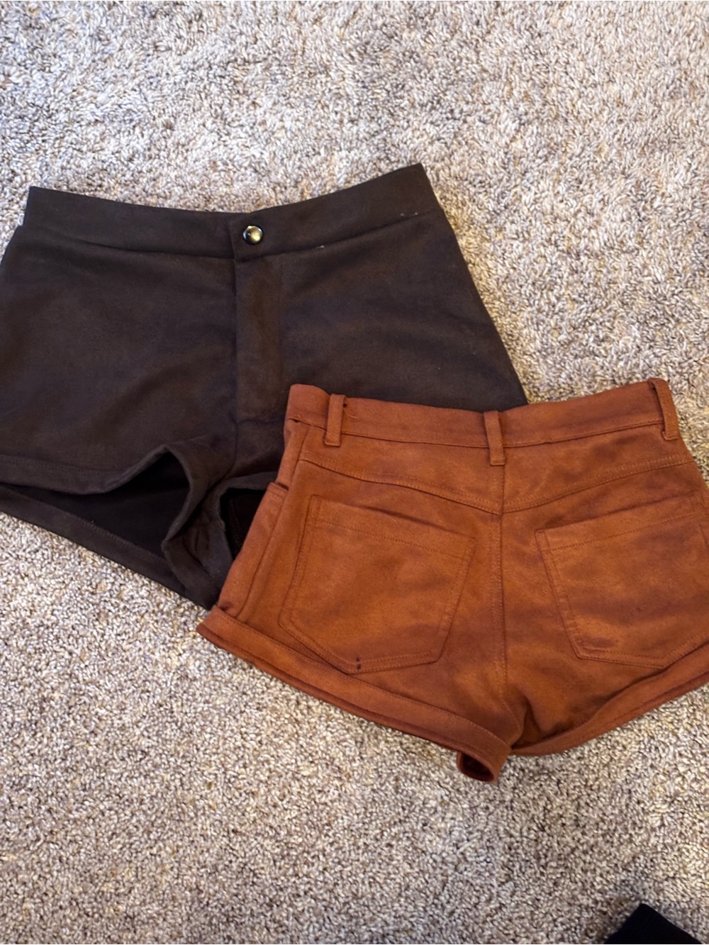 2 pairs of charcoal and tan Suede-Look Shorts DM IF WANTING JUST 1